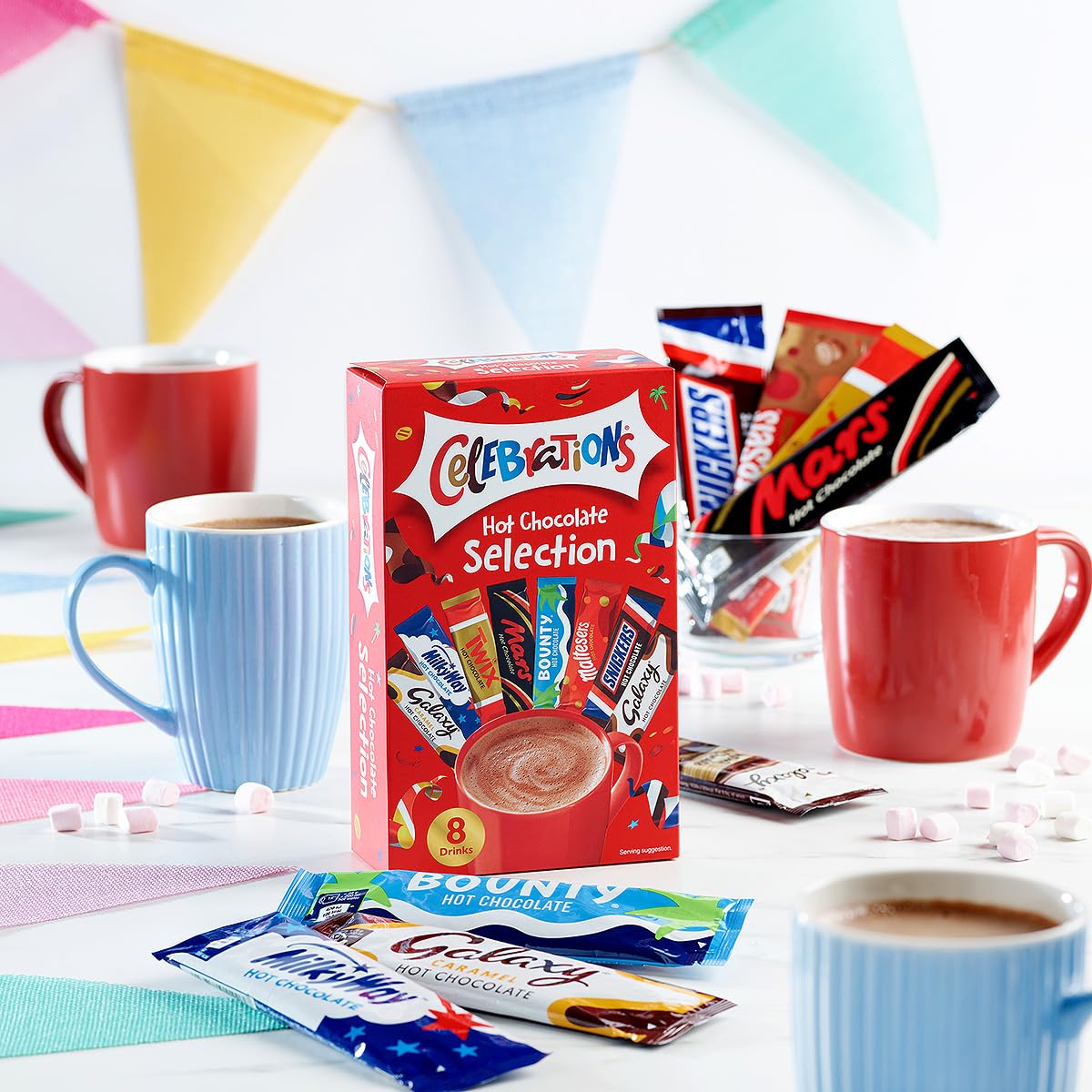 TOPLINE Hot Chocolate Selection Gift Hamper - Pack of 2 x 8 Celebrations Hot Chocolate Sachets Bulk Buy with Topline Card. Gift Set for Christmas Stocking Fillers, Secret Santa Gifts or Movie Night