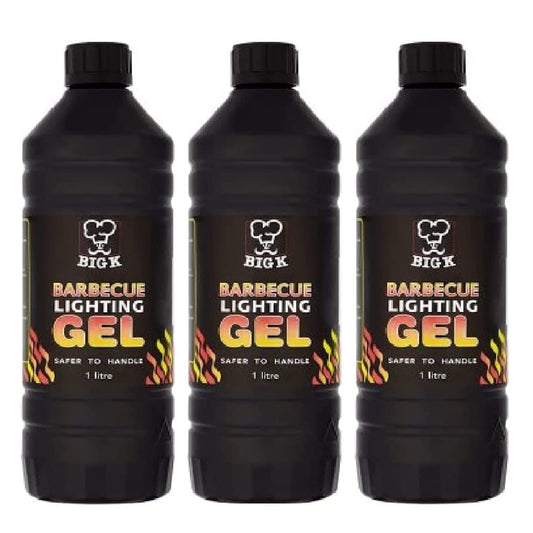Topline Pack of 3 Big K Barbeque Firelighter Odourless Gel - BBQs, Firepits - Fires & Log Burners - Camping Grill - Bonfire - Ethanol Burners - 1000ml with Unique Card.