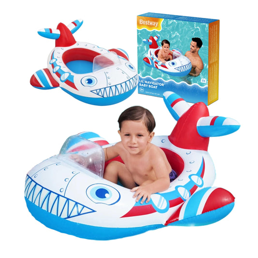 Pool Inflatables Swimming Floats for Children - Airplane Design Baby Navigator Boat Swimming Pool Outdoor Toys. Inflatable Boat Pool Float with Topline Card. Great for Birthday Gifts, Garden Games