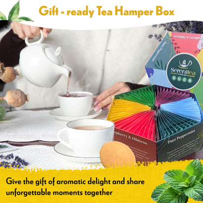Assorted Tea Gift Set Hamper Box - 60 Individually Wrapped Bags Selection of Fruit Hibiscus English Breakfast Herbal Green Aromas. Afternoon Tea Gift for Mothers Day