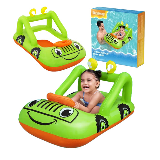 Pool Inflatables Swimming Floats for Children - Car Design Baby Navigator Boat Swimming Pool Outdoor Toys. Inflatable Boat Pool Float with Topline Card. Great for Birthday Gifts, Garden Games