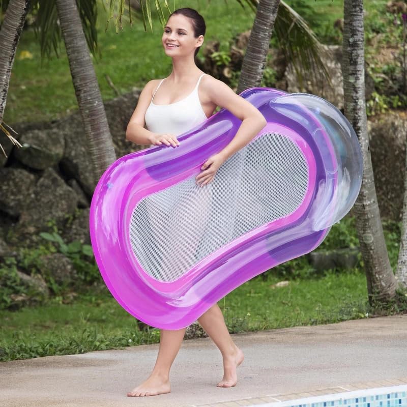 Sun Lounger Float Pool Inflatables - Purple Pool Aqua Lounger Air Bed & Heavy Duty Patch Repair Kit with Topline Card. Pool Float Water Hammock for Swimming Pool, Beach Games