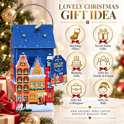 Musical Chocolate Biscuit Tin Gift - Collectible Tin Filled with Milk Chocolate Chips Biscuits 120g