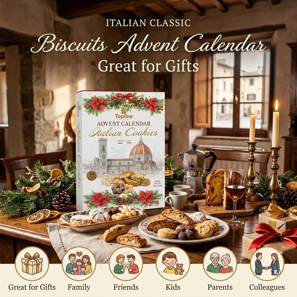 Italian Biscuit Advent Calendar 2026-24 Days Christmas Traditional Italian Cookies Advent Calendar