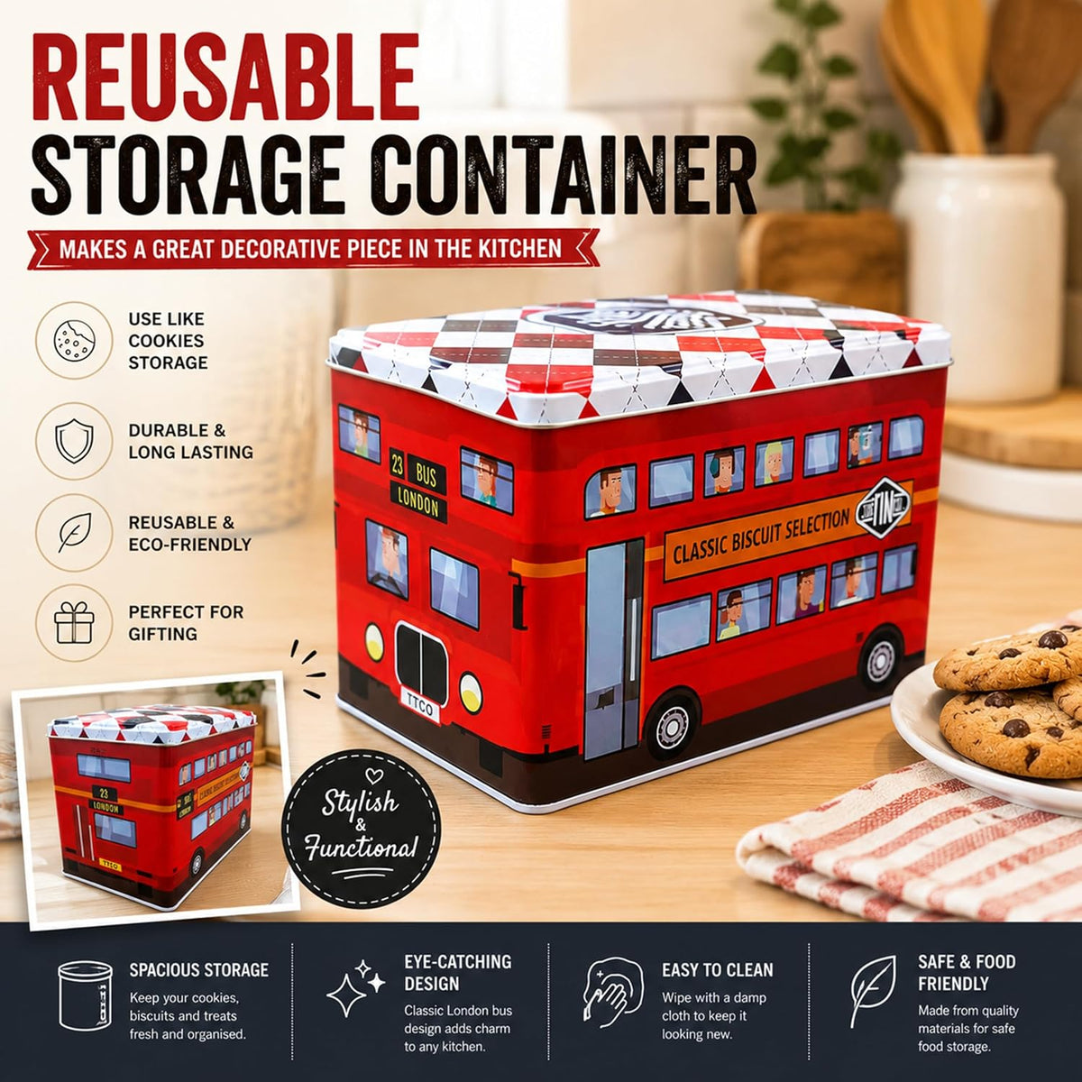 Red London Bus Biscuit Tin 487g