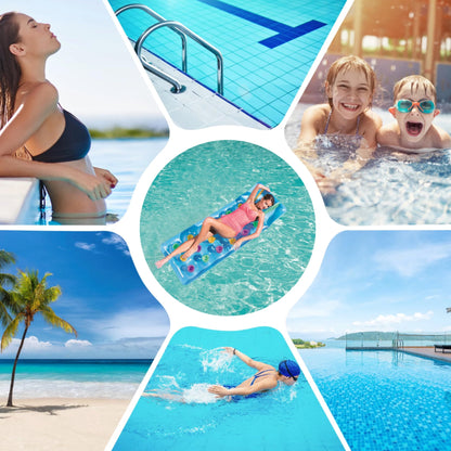 Sun Lounger Float Pool Inflatables - Blue Pool Float Air Bed Inflatable Mattress with Built in Pillow & Heavy Duty Patch Repair Kit. Water Hammock with Topline Card for Swimming Pool, Beach Games