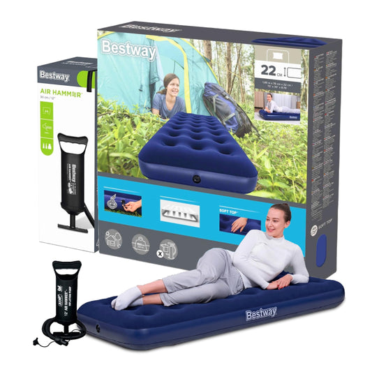 Topline Inflatable Air Bed Single Mattress with Air Pump Blue