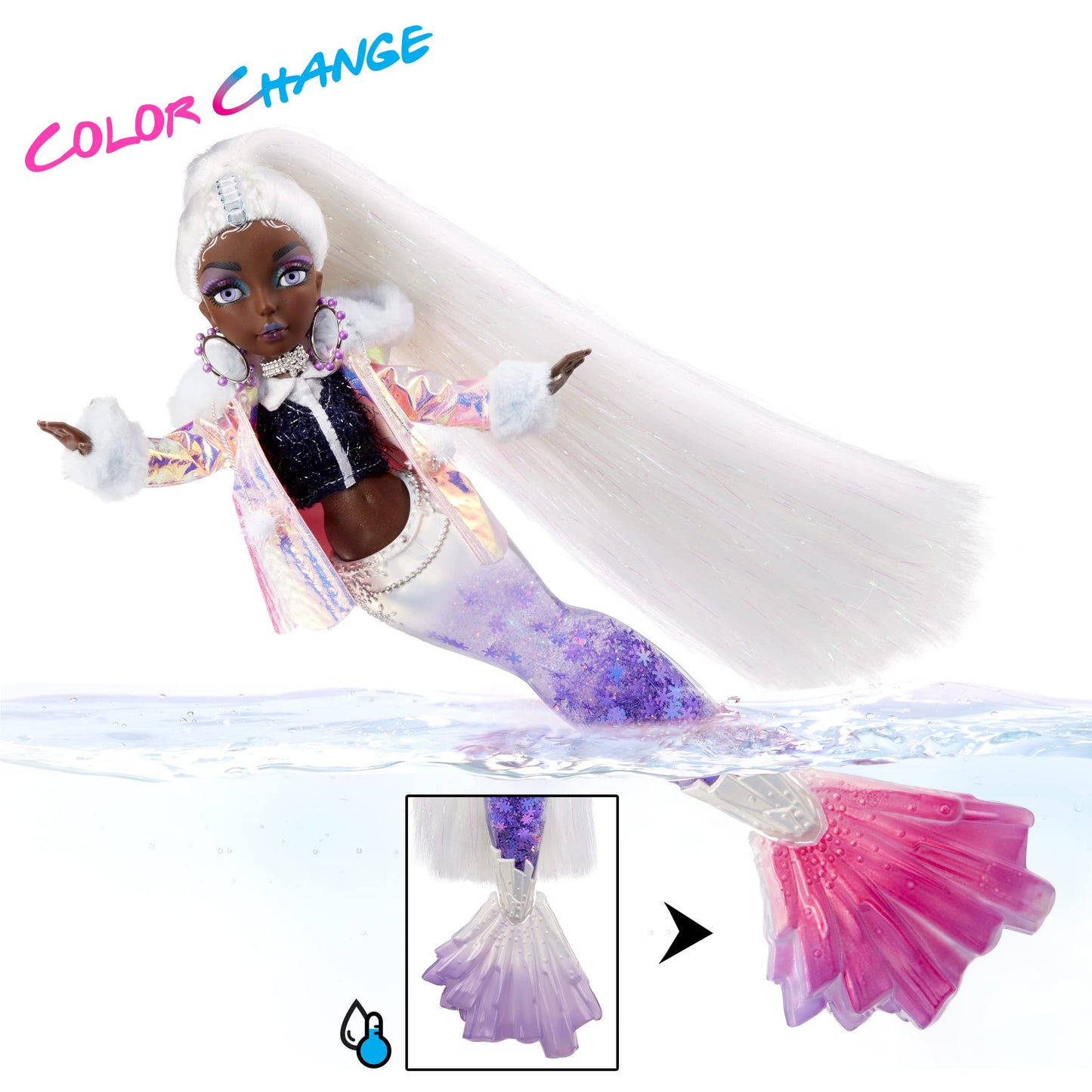 Mermaze Mermaidz Winter Waves Gwen Mermaid Doll with Color Changing Fin & Glitter Tail