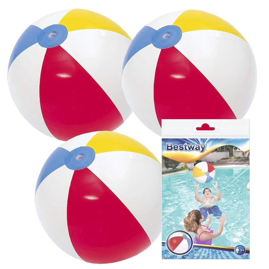 Bestway Swimming Pool Beach Ball - 3 x 20inch Multi-Coloured Beach Balls Inflatable Pool Floats with Unique Card. Pool Ball is Suitable for Holiday Games, Party Games for Kids.