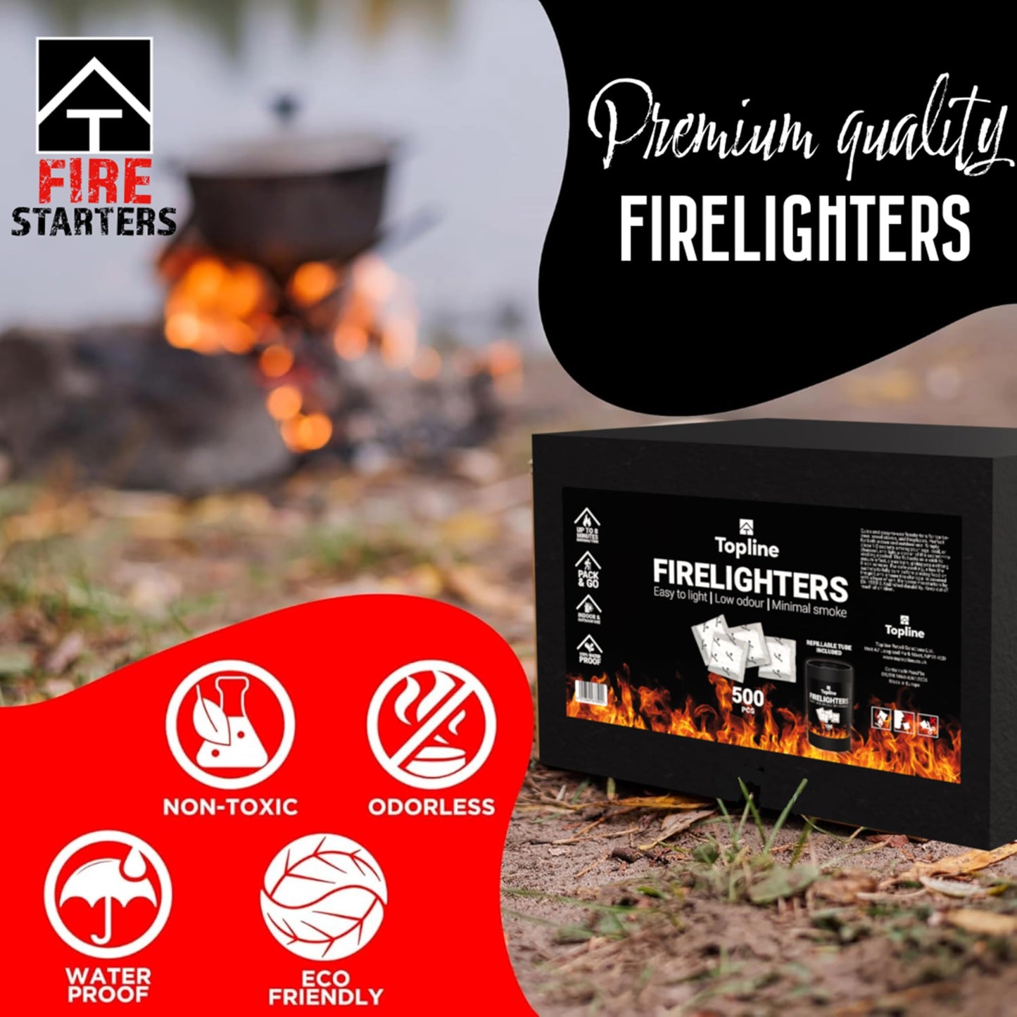 Instant Fire Starter Lighters Multipack 500 Sachets + Refillable Tube