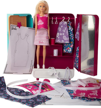 TOPLINE Barbie Wardrobe Fashion Ultimate Gift - Craft Your Own Barbie Outfit with Barbie Doll, Pattern & Equipments Included. Barbie Toys for Christmas Stocking Fillers, Secret Santa Gifts Card.