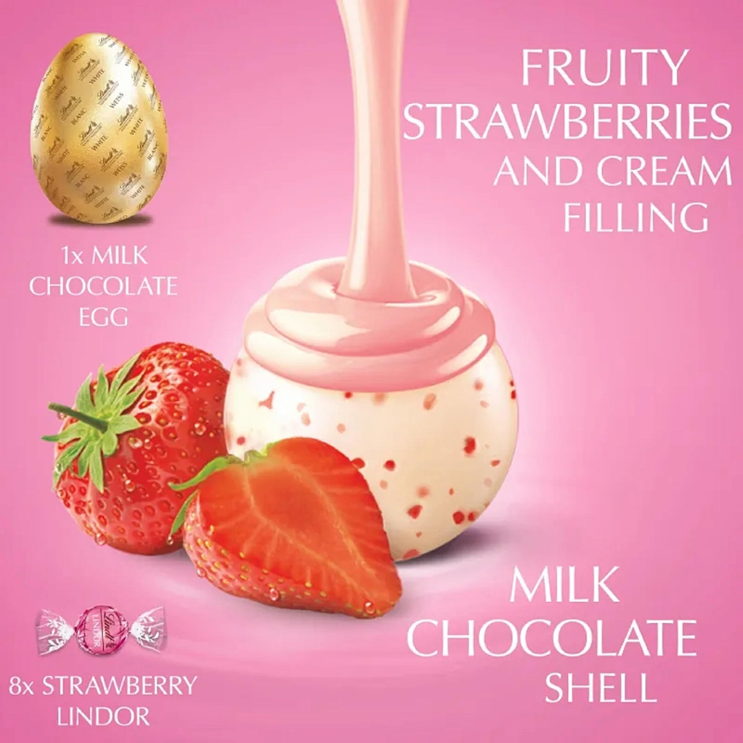 Lindt LINDOR Strawberries & Cream White Chocolate Easter Egg 260g
