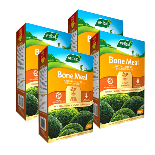 Bone Meal Plant Feed Fertiliser - Pack of 4 Easy to Use Plant Food 4kg Bonemeal Granules for Garden Plants with Topline Card. Rich in Calcium for Healthy Strong New Growth. Ideal for Trees and Shrubs.