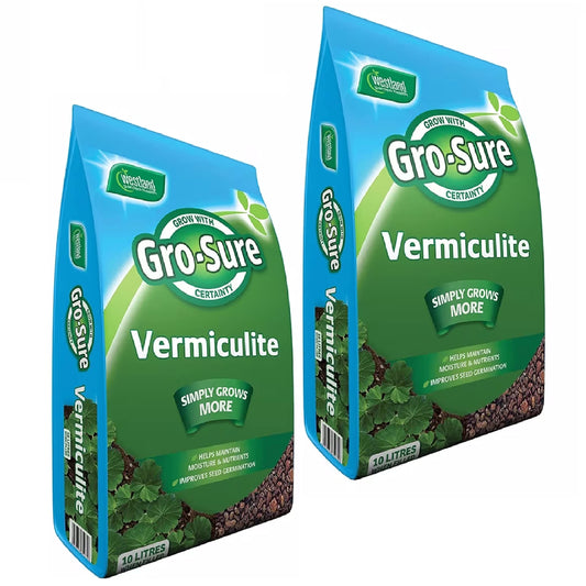 Topline Horticultural Garden Plants Vermiculite Bulk Buy - Pack of 2 x Gro-Sure Vermiculite 10L Bags Card. Ideal for Indoor or Outdoor Plants Potting Compost, Retain Water & Nutrients in Soil.