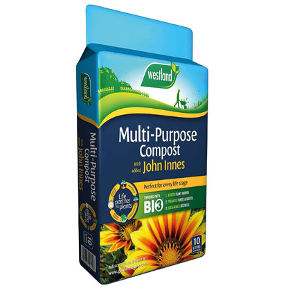 Westland Multi-Purpose Garden Compost - Peat Free Multi Purpose Compost with John Innes 2 x 10L Garden Soil Bags for Indoor & Outdoor House Plants, Vegetable Growing. Comes with Topline Card.