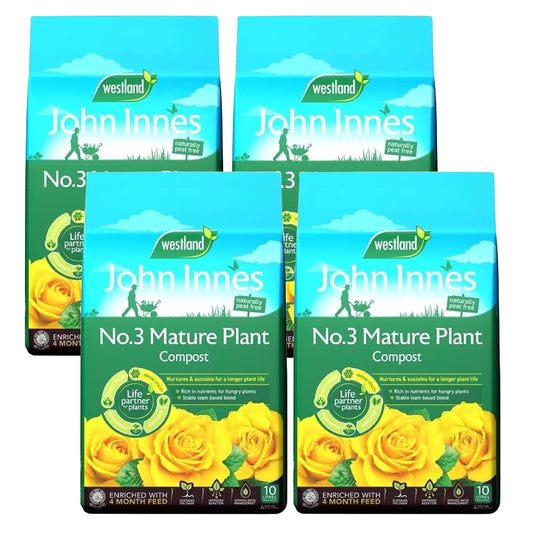 Westland Peat Free Garden Compost - John Innes No3 Mature Plant Potting Seedling Compost 4 x 10L Bags with Topline Card for Outdoor & Indoor House Plants.