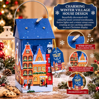 Musical Chocolate Biscuit Tin Gift - Collectible Tin Filled with Milk Chocolate Chips Biscuits 120g