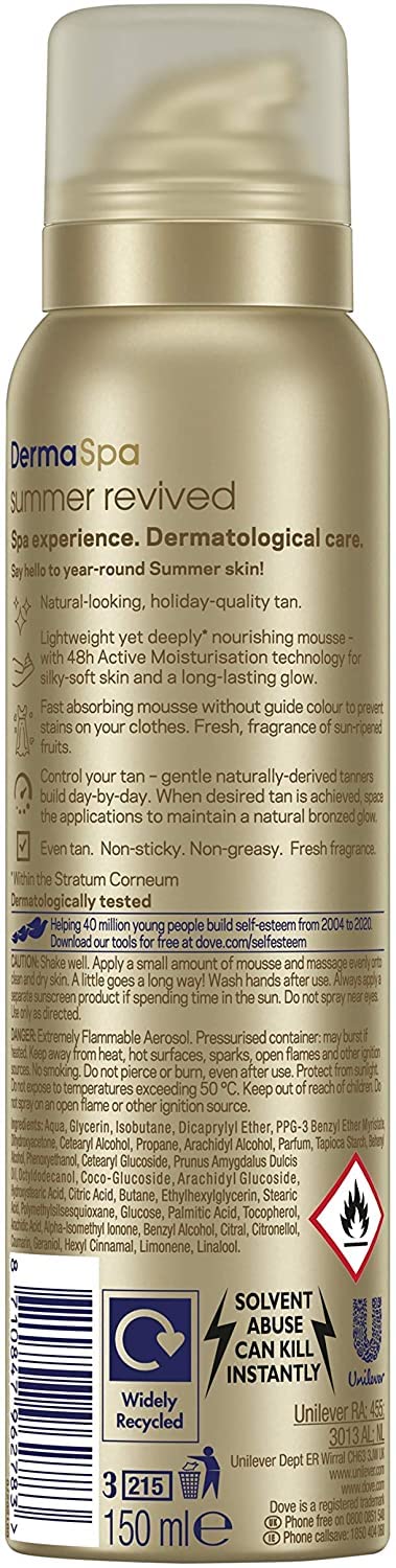 Dove DermaSpa Gradual Self-Tan Body Mousse Fair to Medium 150ml Pack of 3 with Applicator Mitt