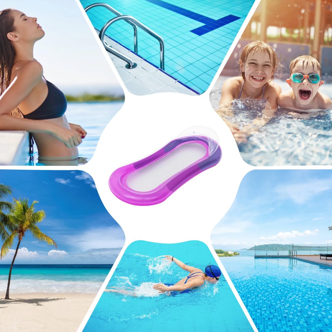 Sun Lounger Float Pool Inflatables - Purple Pool Aqua Lounger Air Bed & Heavy Duty Patch Repair Kit with Topline Card. Pool Float Water Hammock for Swimming Pool, Beach Games