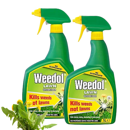 Garden Lawn Weed Killer Bundle - Pack of 2 x1L Ready to Use Weedol Lawn Weed Killer Weed Control with Topline Card. Strong Weedkiller for Dandelions, Daisies and more