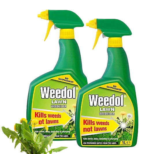 Garden Lawn Weed Killer Bundle - Pack of 2 x1L Ready to Use Weedol Lawn Weed Killer Weed Control with Topline Card. Strong Weedkiller for Dandelions, Daisies and more