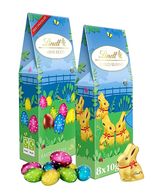 Lindt Easter Chocolate Canisters – Solid Mini Eggs 155g & Gold Bunny Milk Chocolate 80g (2-Pack Set)