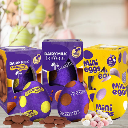 Cadbury Easter Egg Trio – Caramel 96g, Buttons 96g & Mini Eggs 97g