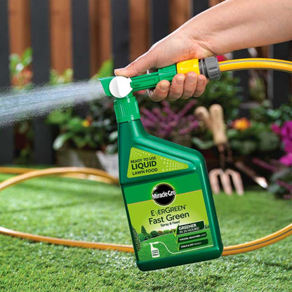 Miracle Grow Liquid Lawn Feed - Lawn Fertiliser Bundle of 1L Fast Green Concentrate Lawn Food & 1L Ready to Use Spray and Feed Lawn Grass Fertiliser with Topline Card for Richer and Greener Grass