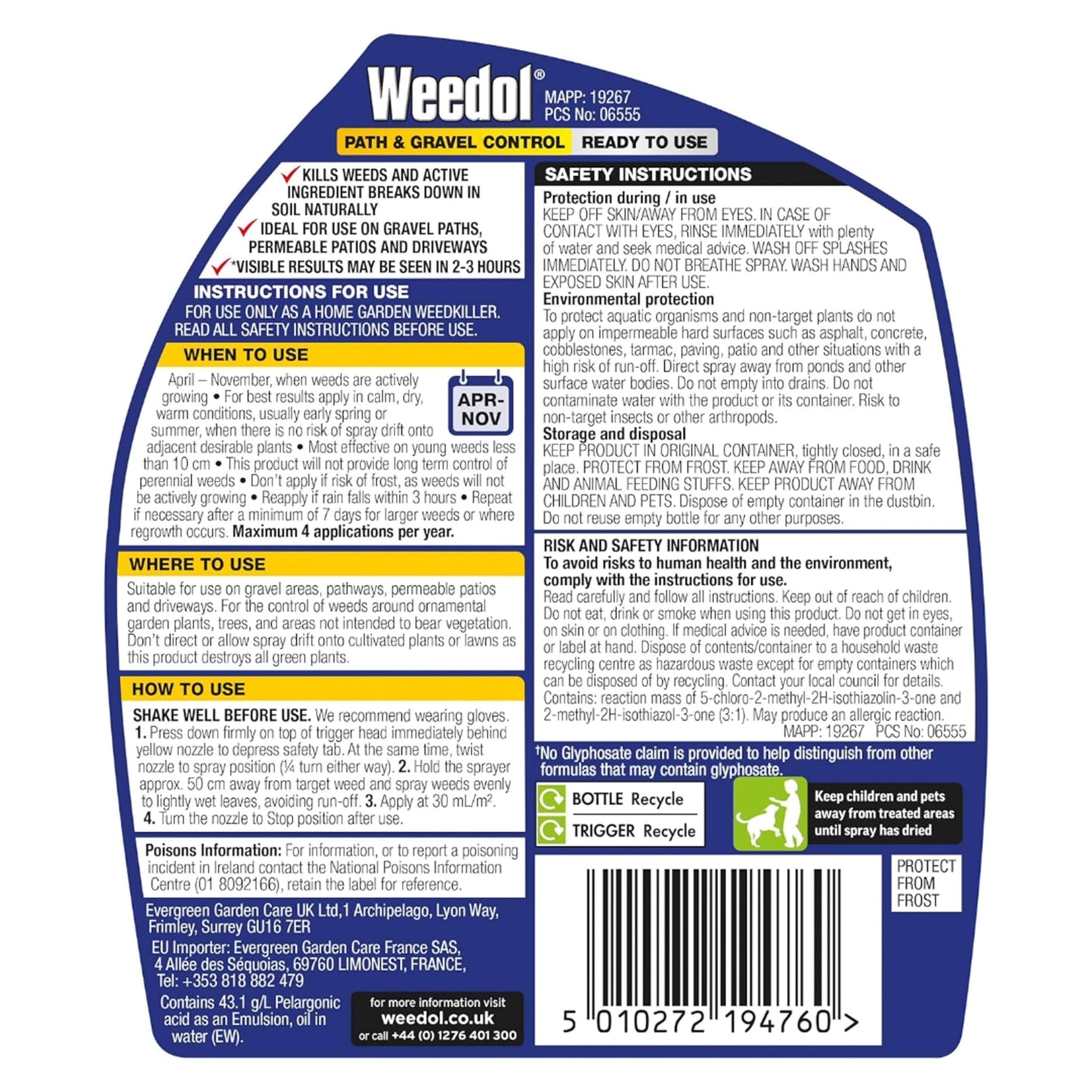 Path & Gravel Weed Killer Sprayer - Pack of 2 x 1L Weed Control Ready to Use Weed Killer Spray for Paths, Driveways & Permeable Patios. Strong Weed Killer with Topline Card. Visible Results in 2-3h