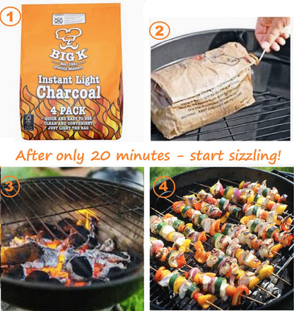 Instant Light Lumpwood Charcoal Bags - 6x1kg BBQ Coals Instant Bags are easy to use, just light the individual bag. Take the stress out of your home BBQ with Instant Charcoal & Topline Matches.