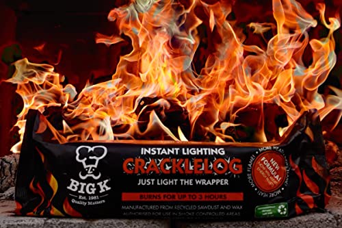 BIG-K Instant Light Crackle Fire Logs Burns for Up to 3 Hours 10 Pack Fire Logs Defra Approved Smoke-Free, Perfect for use in campfires, chimineas, fire pits, wood burners, and open fireplaces