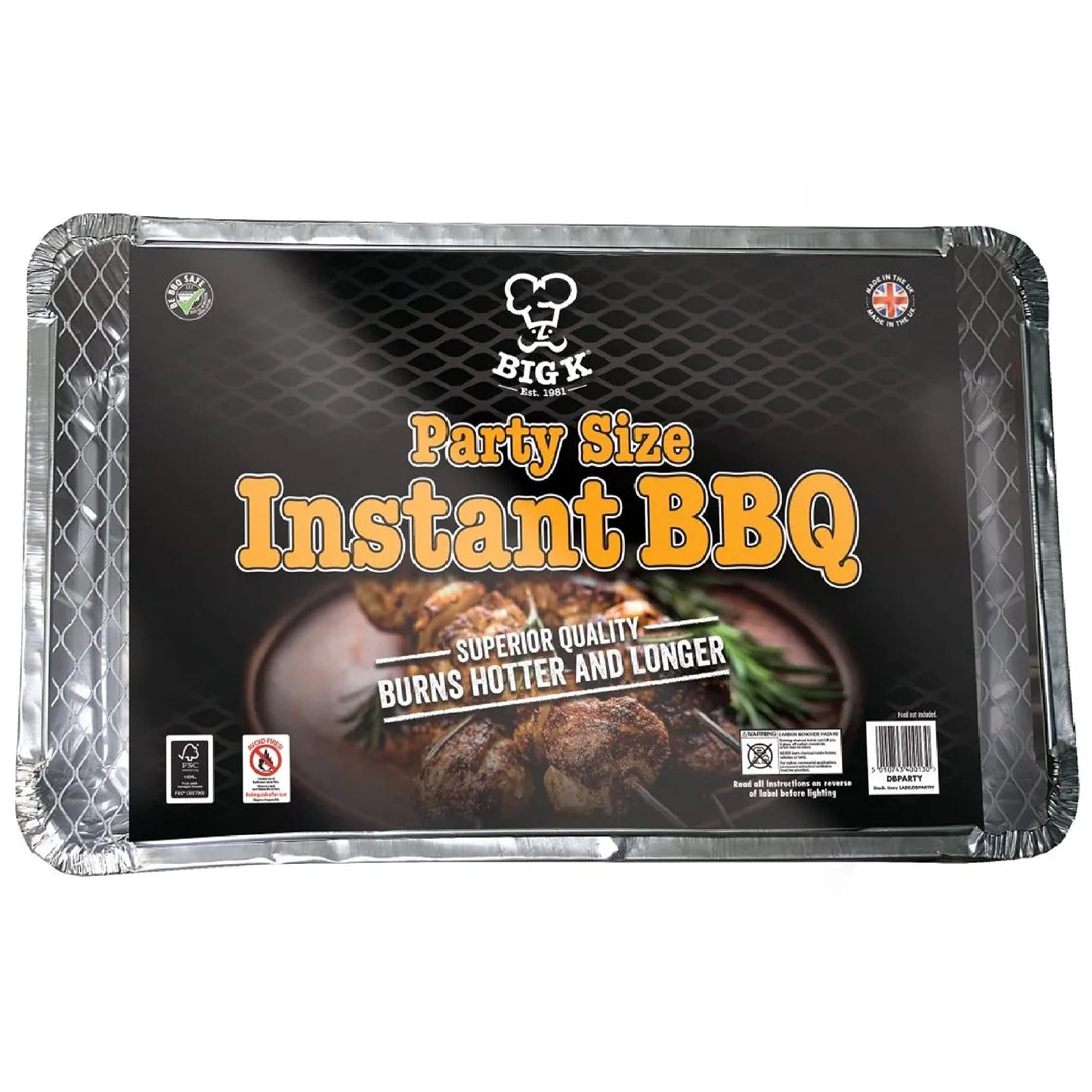Big K Disposable Instant BBQ Tray - Pack of 3 Party Size All In One Barbecue Instant Light Charcoal Grill Trays with Topline Card. Ideal for Garden BBQs, Camping, Outdoor Party, Picnics.