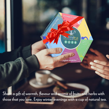 Assorted Tea Gift Set Hamper Box - 60 Individually Wrapped Bags Selection of Fruit Hibiscus English Breakfast Herbal Green Aromas. Afternoon Tea Gift for Mothers Day