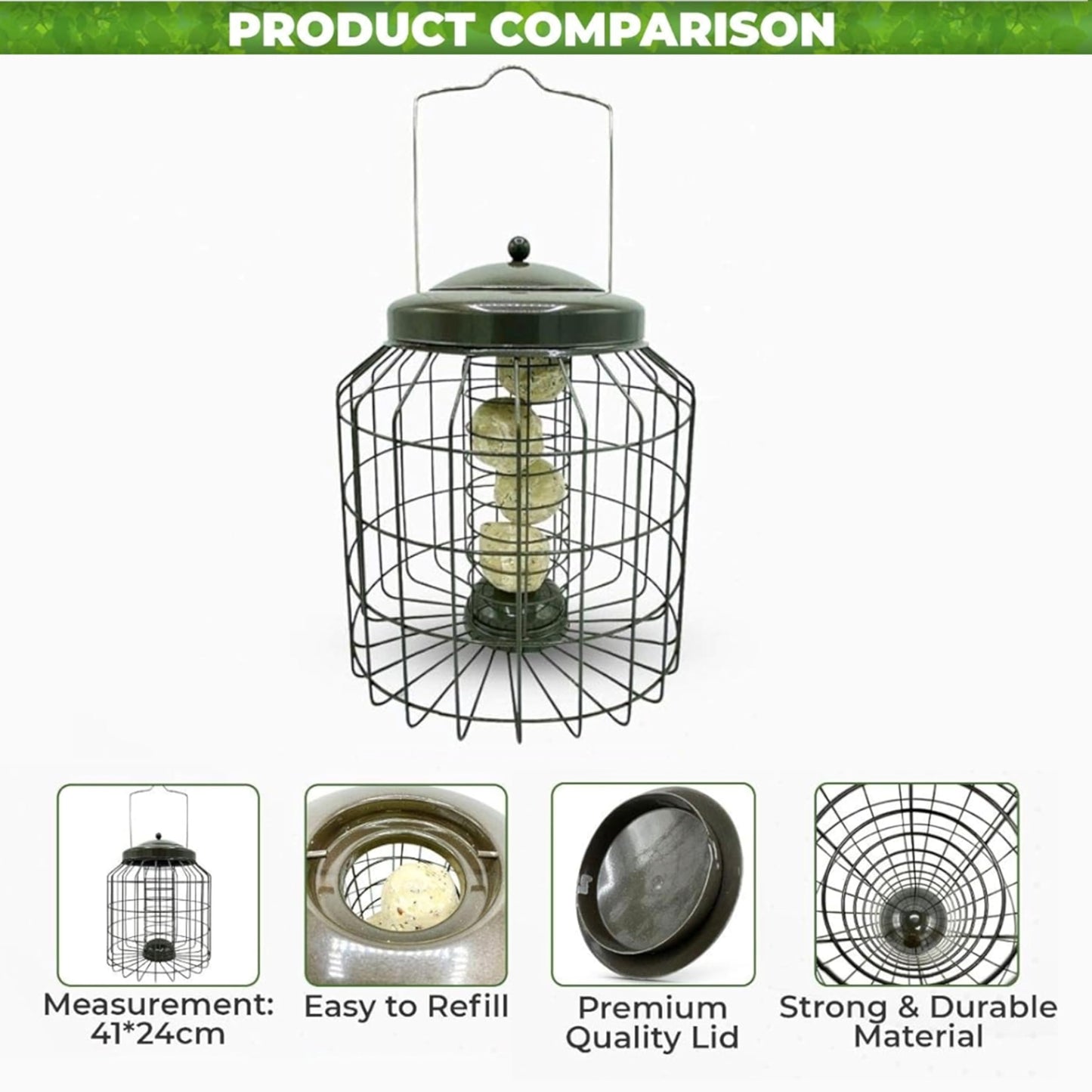 Squirrel Proof Small Bird Feeders - Large Heavy Duty Metal Hanging Bird Feeder for Wild Bird Food. Anti Squirrel Bird Feeder Bird Cage. Great for Hanging Station, Gardening Gifts. (Fat Balls)