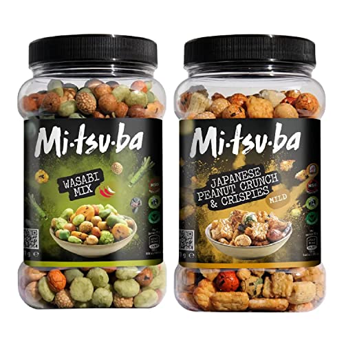 Mitsuba Rice Crackers Snacks Bulk - 800g Wasabi Mix & 650G Japanese Rice Snacks and Coated Peanuts Bulk Buy with Topline Card. Pub Snacks for Party Food, Movie Nights or Birthday Parties.