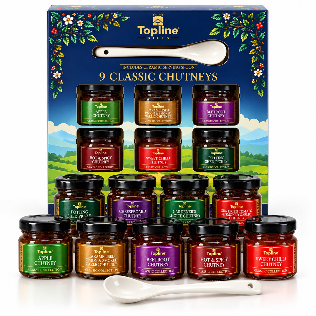 Selection of Savoury Chutneys Gift Set - 9 x 35g Classic Chutneys with Ceramic Spoon