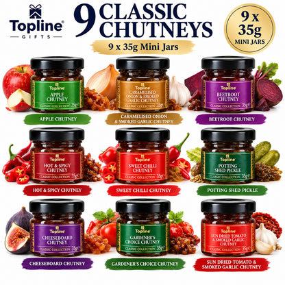 Selection of Savoury Chutneys Gift Set - 9 x 35g Classic Chutneys with Ceramic Spoon