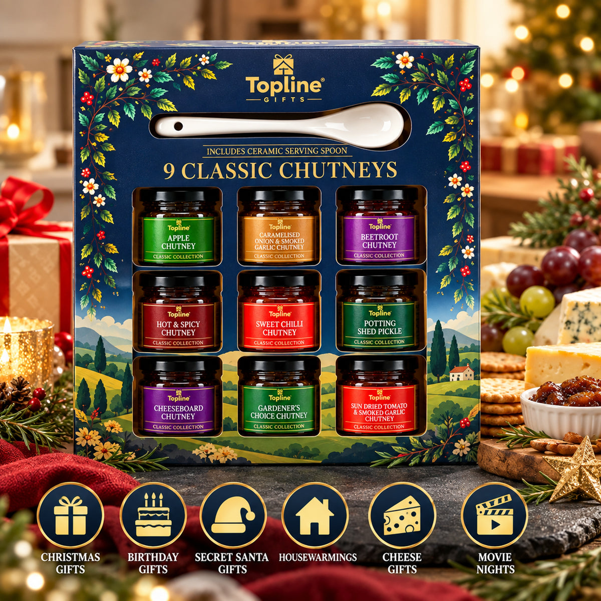 Selection of Savoury Chutneys Gift Set - 9 x 35g Classic Chutneys with Ceramic Spoon
