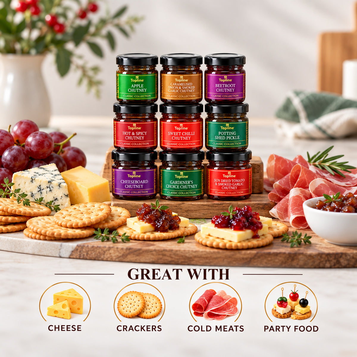Selection of Savoury Chutneys Gift Set - 9 x 35g Classic Chutneys with Ceramic Spoon