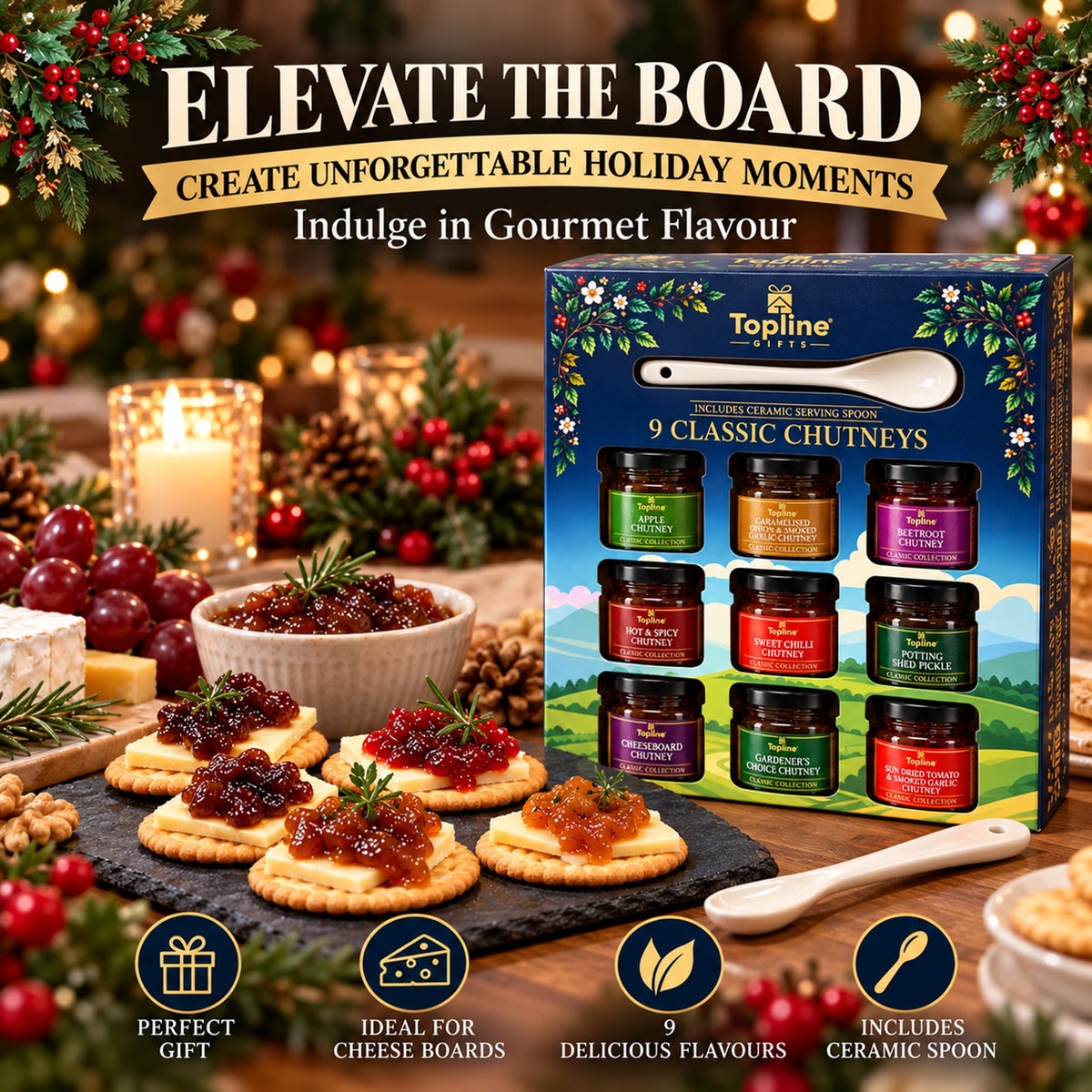 Selection of Savoury Chutneys Gift Set - 9 x 35g Classic Chutneys with Ceramic Spoon