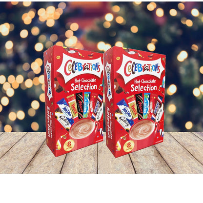 TOPLINE Hot Chocolate Selection Gift Hamper - Pack of 2 x 8 Celebrations Hot Chocolate Sachets Bulk Buy with Topline Card. Gift Set for Christmas Stocking Fillers, Secret Santa Gifts or Movie Night