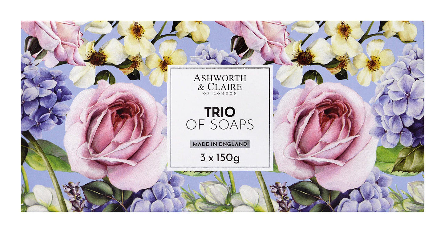 Ashworth & Claire Trio Of Soaps Gift Set (3 X 150g) - A trio of soaps expertly blended with beautiful fragrances for the perfect cleansing experience. Made in England