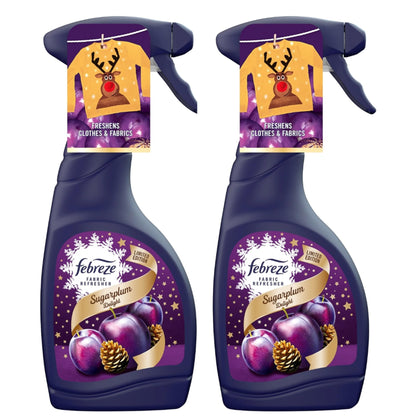 Fabric Freshener Room Spray Bundle - Pack of 2 x 500ml Limited Edition Sugarplum Delight Fabric Spray, Carpet Freshener, Odour Eliminator with Topline Card. Room Freshener for Home Bulk Buy