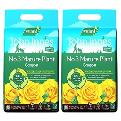 Westland Peat Free Garden Compost - John Innes No3 Mature Plant Potting Seedling Compost 2 x 10L Bags with Topline Card for Outdoor & Indoor House Plants.