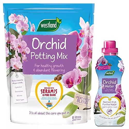 Topline Orchid Plant Growing Bundle - Peat Free Orchid Potting Mix with Seramis 8L & Nutrient Rich Orchid Water 720ml. House Plant Compost Food with Thank You Card.