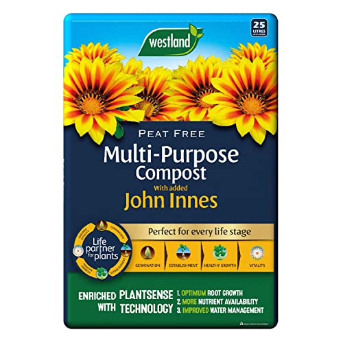 Multi-Purpose Compost for Indoor & Outdoor Plants - Peat Free Multipurpose Garden Compost with John Innes, 25L Bag with Topline Card for Growing Vegetables. Enriched with BIO3