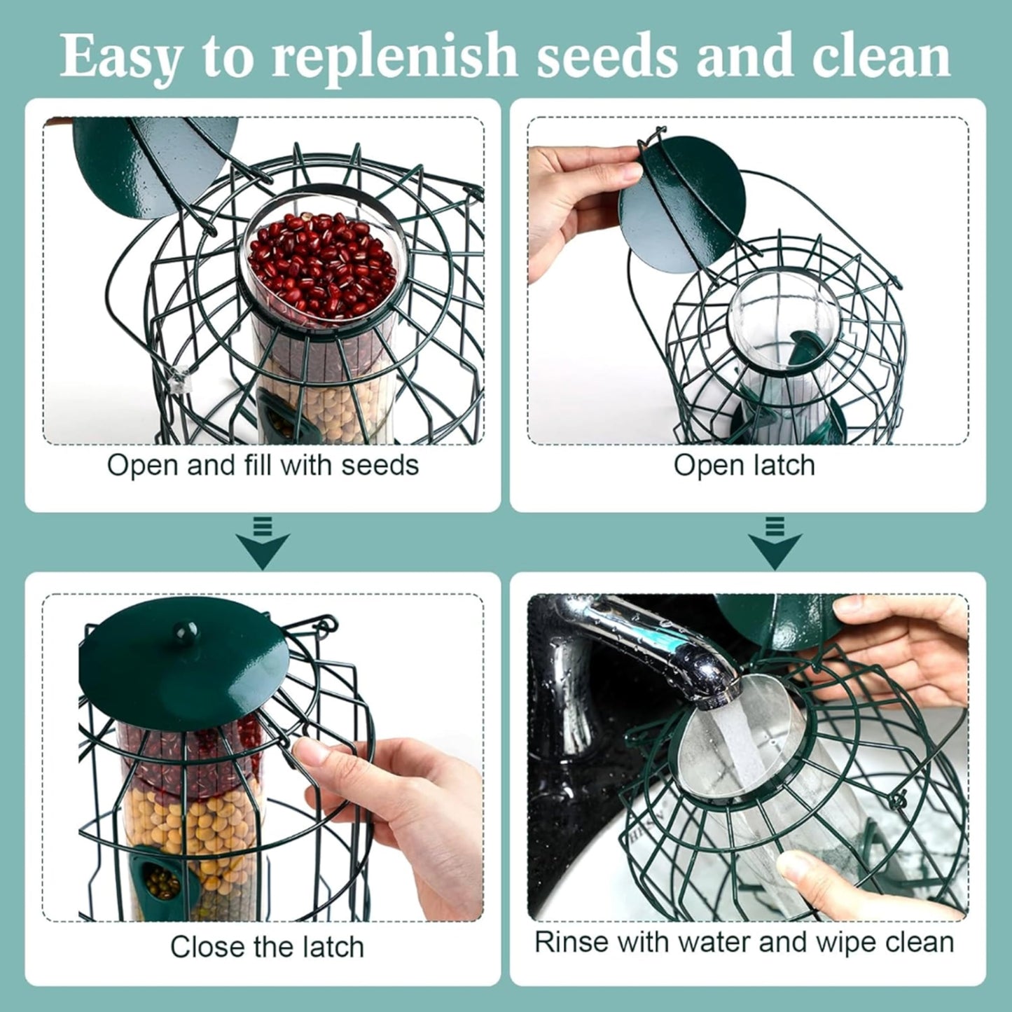 Squirrel Proof Bird Feeders Bundle 3x Green Plastic Wire Cage for Fat Balls, Peanuts & Seeds