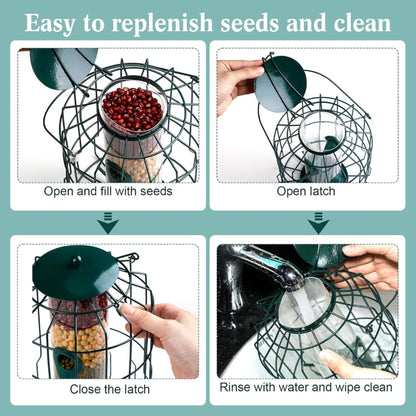 Squirrel Proof Bird Feeders Bundle 3x Green Plastic Wire Cage for Fat Balls, Peanuts & Seeds
