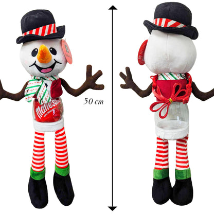 Kids Sweets Gift for Christmas - Cute Snowman Candy Jar Doll Backpack Treat Bag. Christmas Chocolate, Cookie Jar for Stocking Fillers, Secret Santa Gifts, Christmas Gifts for Kids