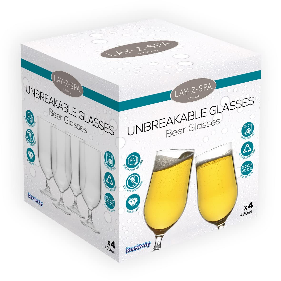 Lay-Z-Spa Premium Plastic Beer Glasses 420ml Set of 4
